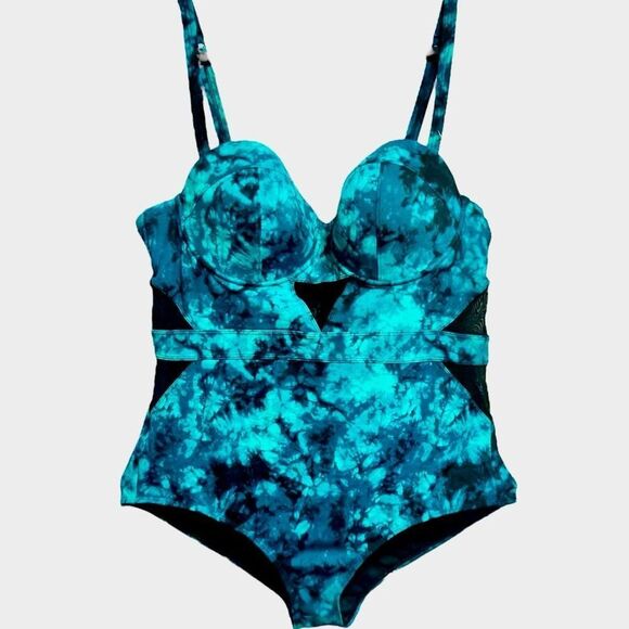 Torrid Teal Tie-Dye Mesh Inset One-Piece Swimsuit Size 3 3XL - Picture 3 of 15